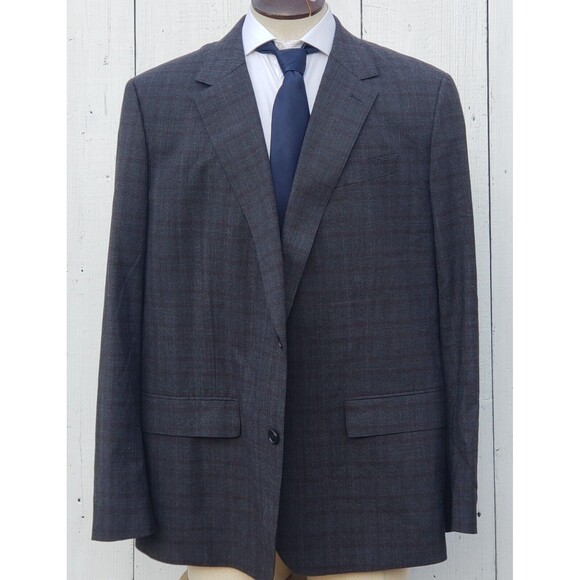 BONOBOS Italian Wool Grey Maroon Plaid Check 50R Standard Blazer Sports Coat